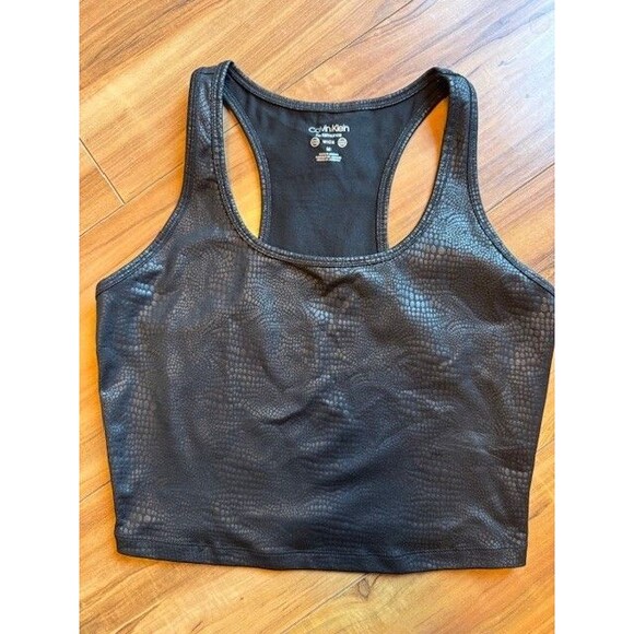 Calvin Klein Performance Wick MED Black Crocodile Alligator Sports Bra Racerback - Picture 1 of 7